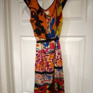 Moulinette Soeurs Bright Orange, Pink & Blue Printed Midi Dress
